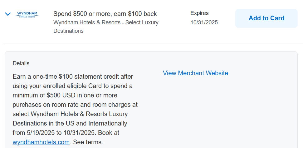 Wyndham Amex Offer 051925