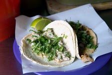 Oaxaca street cart calf brain taco