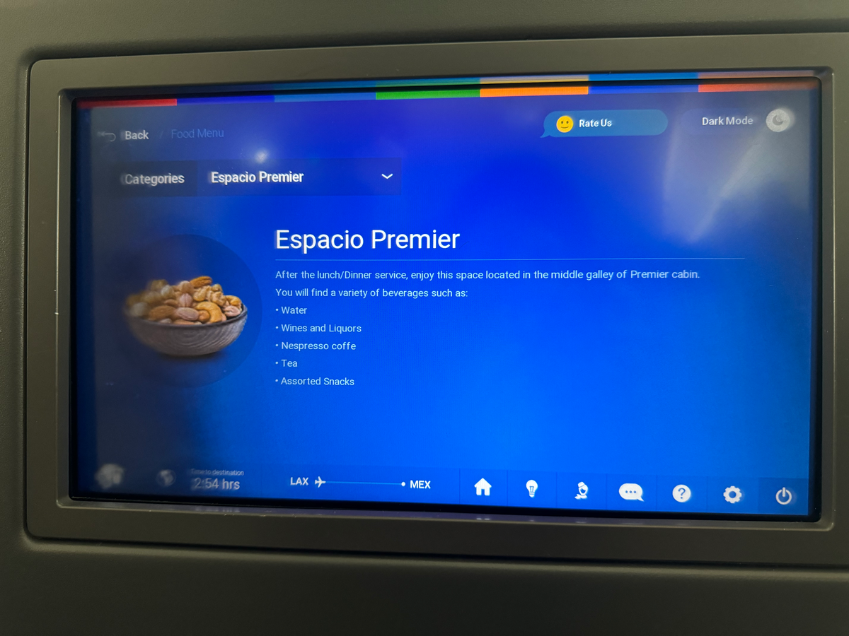 Aeromexico B787 8 LAX MEX snacks info