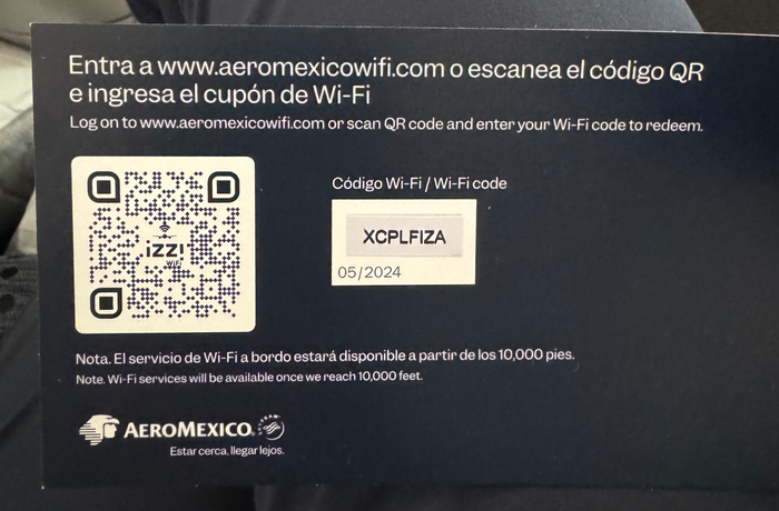 Aeromexico B787 8 LAX MEX wifi code