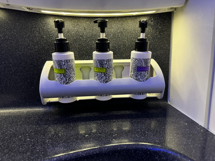 Aeromexico B787 9 business class lavatory pump bottles