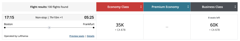 Aeroplan award BOS FRA