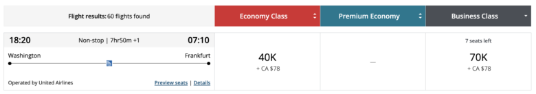 Aeroplan award IAD FRA