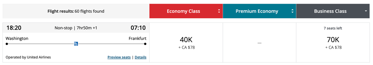 Aeroplan award IAD FRA