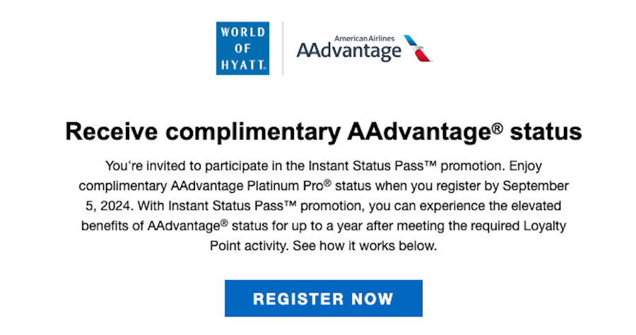 American Airlines Instant Status Pass Platinum Pro Offer