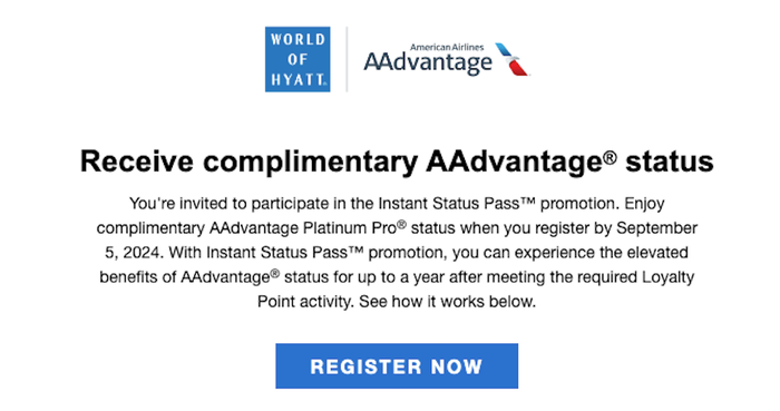 American Airlines Instant Status Pass Platinum Pro offer