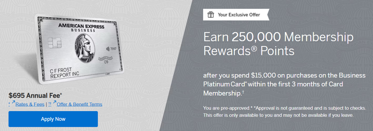 Amex Business Platinum 250K Sign Up Bonus