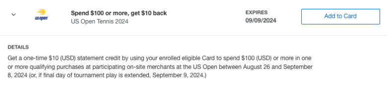 Amex Offer US Open 2024