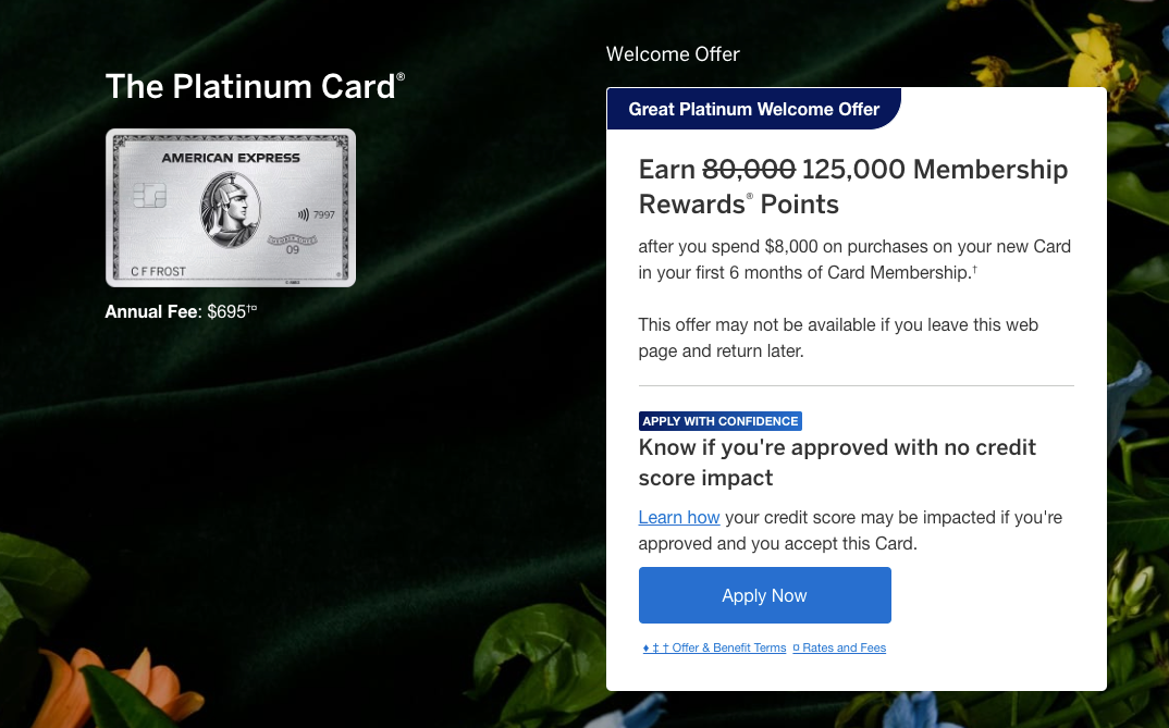 Amex Platinum 125k Sign up Bonus