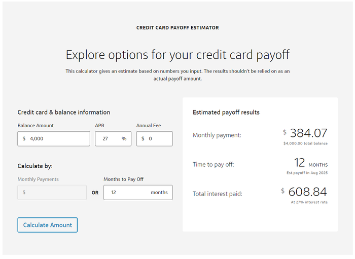 Capital One credit card payoff calculator 12 month results Capital One credit card payoff calculator 12 month results