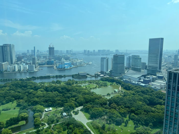 Conrad Tokyo view of gardens and Tokyo Bay Conrad Tokyo view of gardens and Tokyo Bay