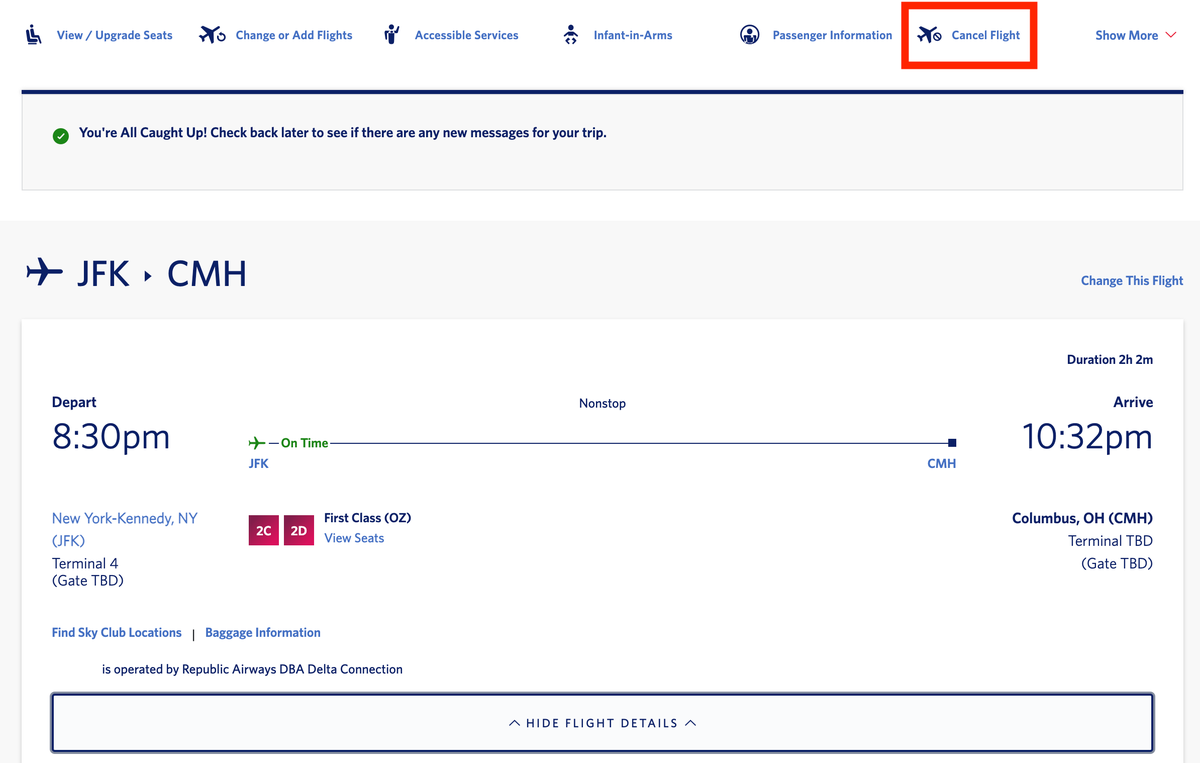 Delta flight how to cancel a flight 1