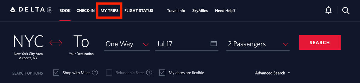 Delta flights My Trips