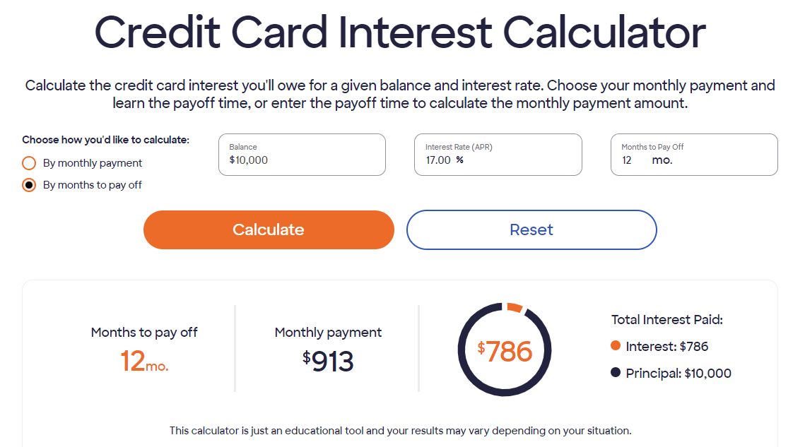 Discover credit card interest calculator 12 month calculation