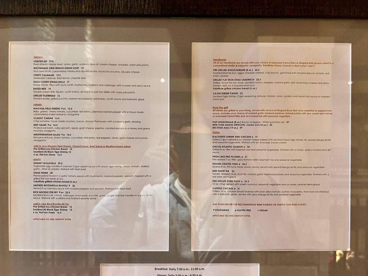 DoubleTree Fallsview Resort Spa by Hilton Niagara Falls Buchanans menu