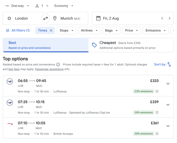 Economy options from Munich to London