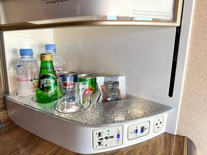 Emirates 777 refreshed business class minibar Emirates 777 refreshed business class minibar