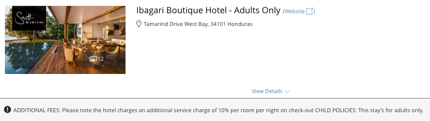 Hyatt Mr Mrs Smith Ibagari Boutique Hotel resort fee Honduras