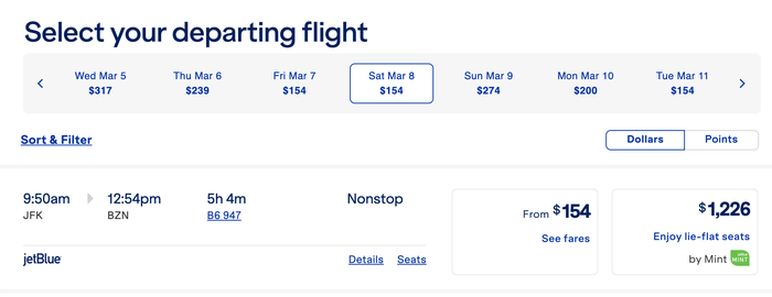 JFK to BZN JetBlue cash 1 JFK to BZN JetBlue cash rates