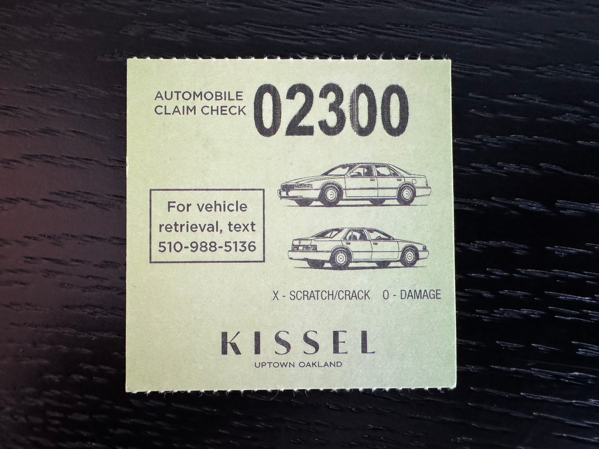 Kissel Uptown Oakland valet ticket