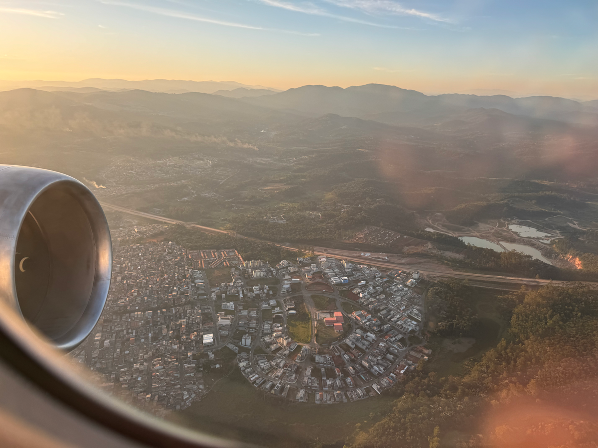 LATAM Boeing 787 9 sunset from window at GRU