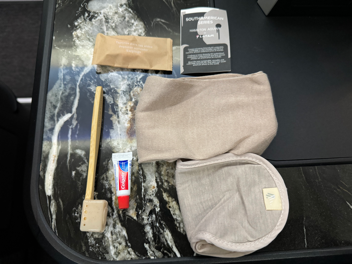 LATAM business class B787 9 GRU SCL amenity kit contents