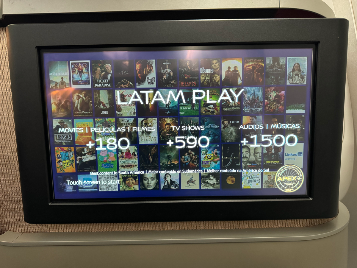 LATAM business class B787 9 GRU SCL entertainment screen