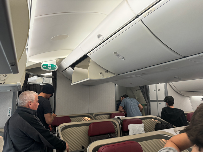LATAM business class B787 9 GRU SCL seats at boarding