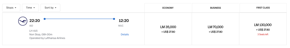 LifeMiles IAD MUC Lufthansa first class redemption