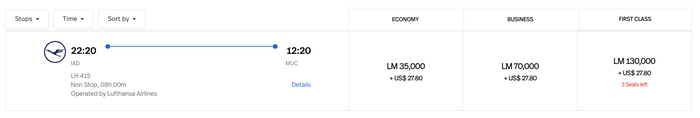 LifeMiles IAD MUC Lufthansa first class redemption LifeMiles IAD MUC Lufthansa first class redemption
