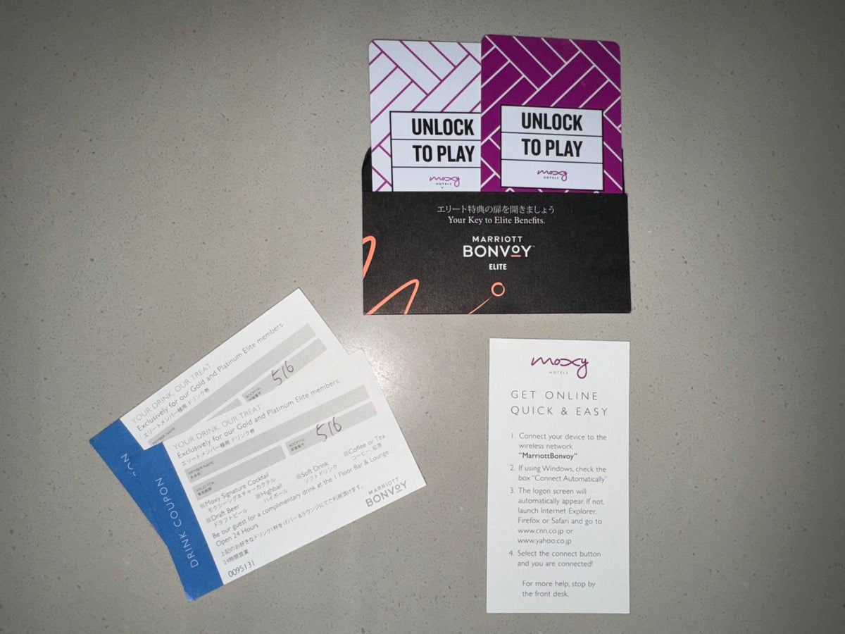 Moxy Kyoto room keys welcome drink ticket