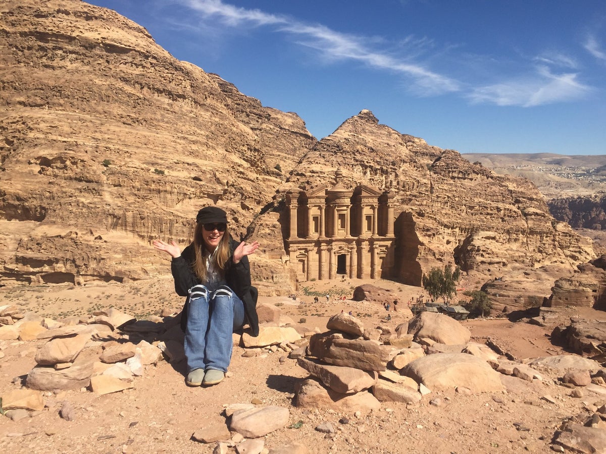 Petra Jordan Kathryn Schroeder Sitting above the monastery at Petra, Jordan