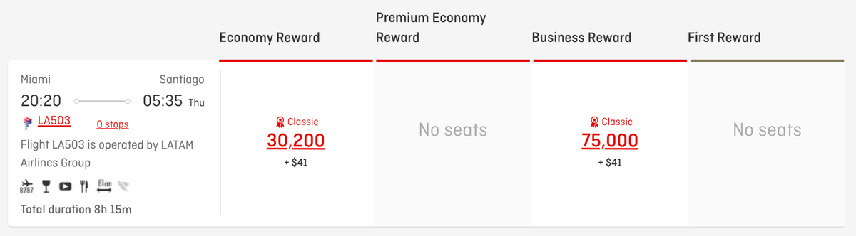 Qantas redemption LATAM MIA SCL business