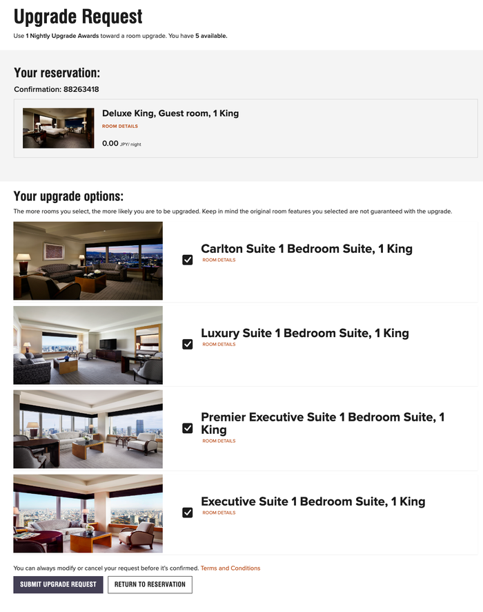 Ritz Carlton Tokyo Upgrade Request options Ritz Carlton Tokyo Upgrade Request options