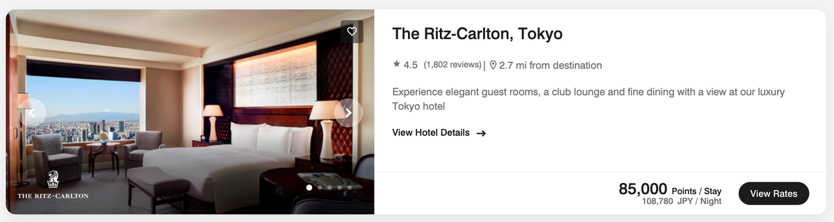 Ritz Carlton Tokyo points price