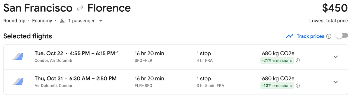 SFO FLR for $450 round-trip