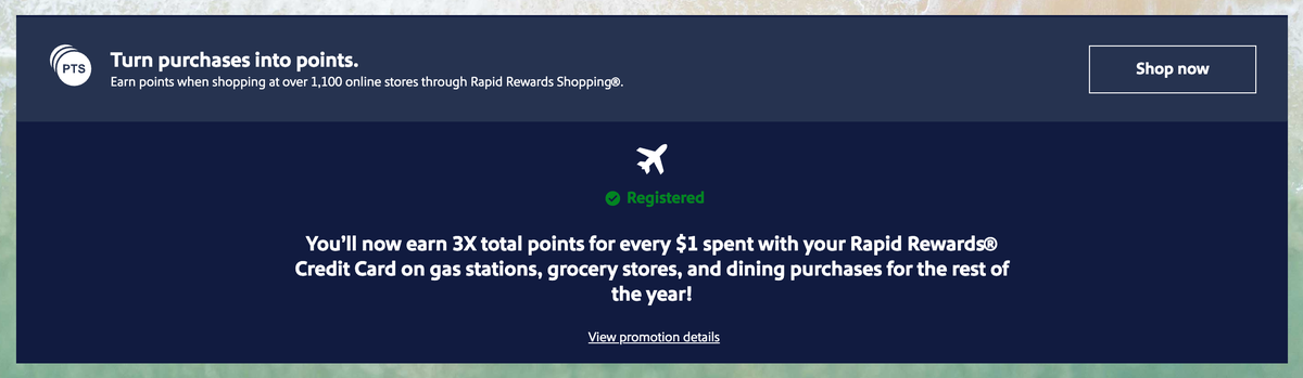 Southwest credit card 3x points promotion