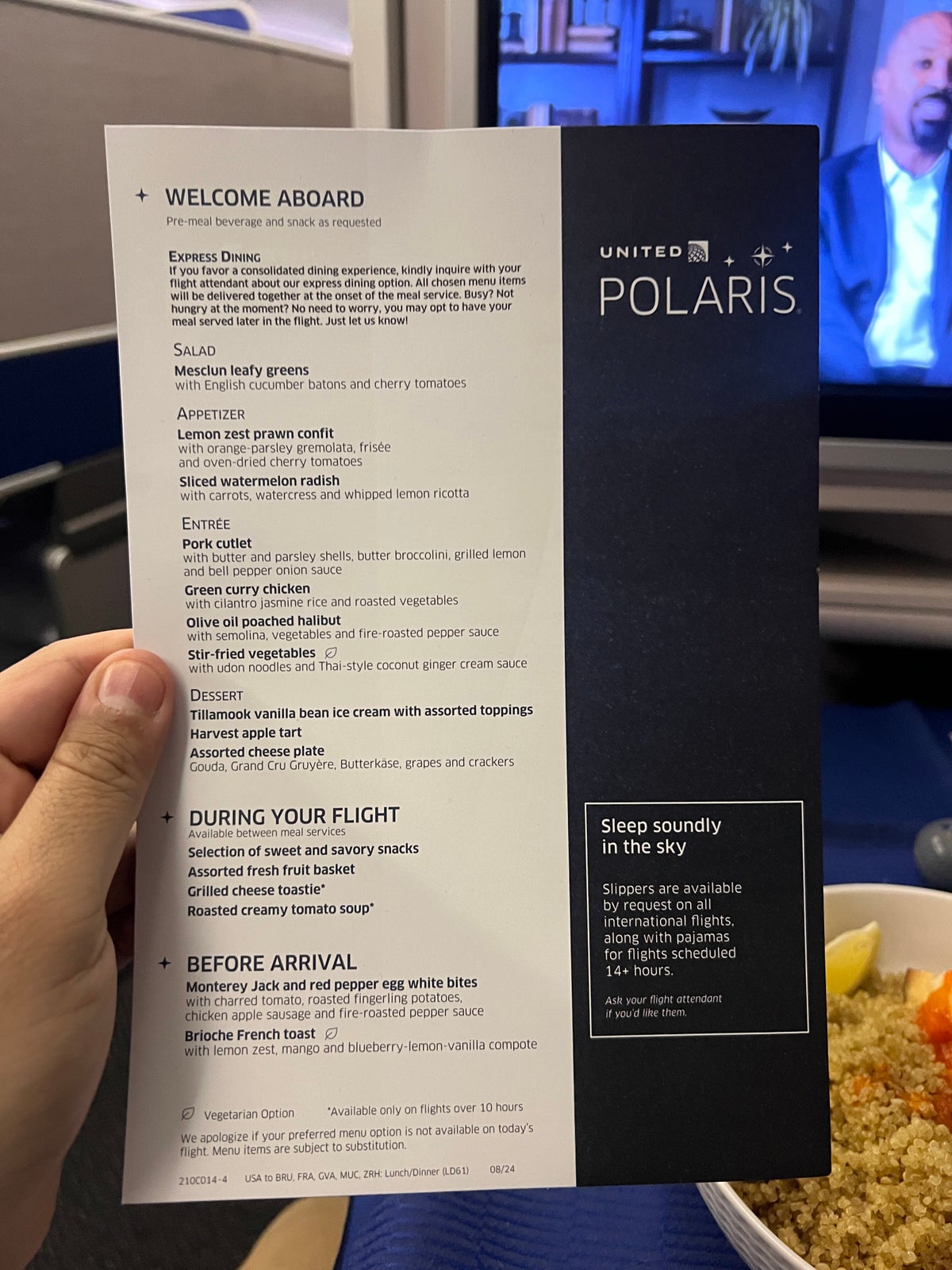 United Polaris 767 300 in flight dining menu