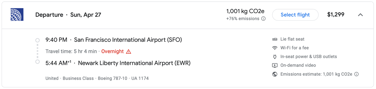 United SFO EWR cash rate