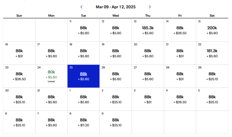 United award calendar BOS FRA early 2025