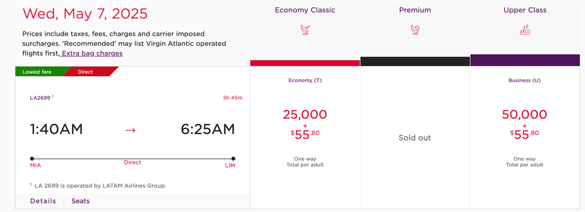 Virgin Atlantic LATAM award availability