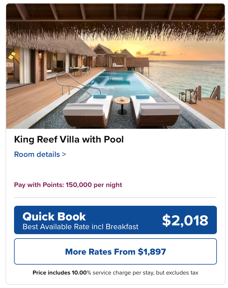 Waldorf Astoria Maldives cash rate