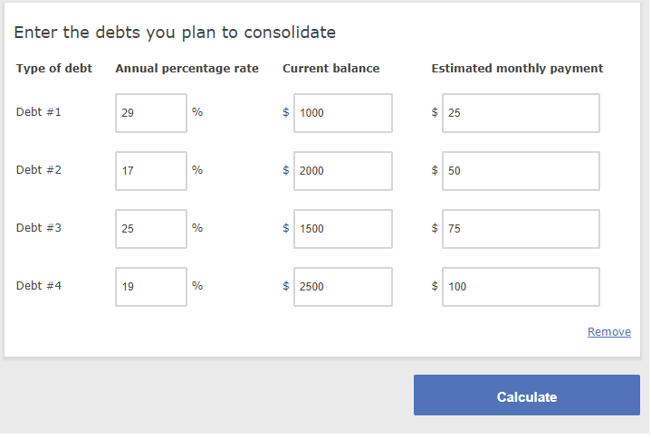 Wells Fargo debt consolidation loan calculator