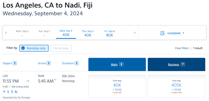 AA award LAX NAN 405k business class Sep 4 2024 AA award LAX NAN 405k business class Sep 4 2024