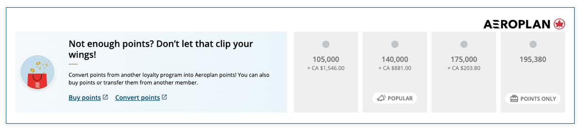 Aeroplan redmeption options