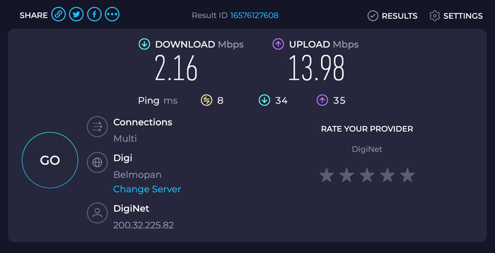 Alaia Belize speed test