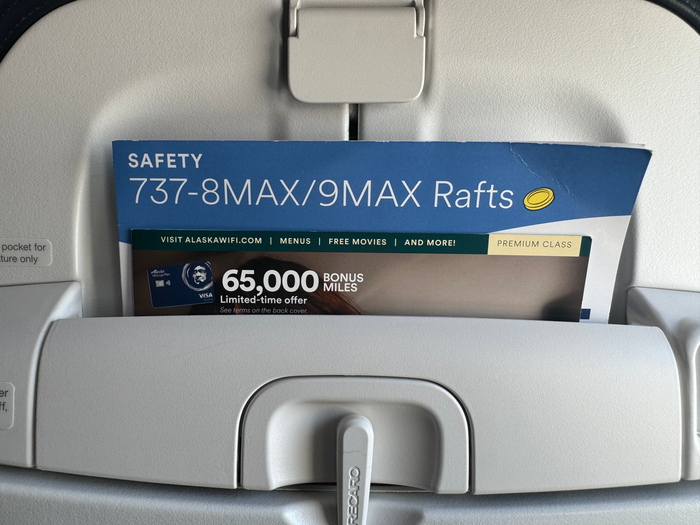 Alaska Airlines B737 9 MAX LAX BZE Seat pocket Alaska Airlines B737 9 MAX LAX BZE Seat pocket
