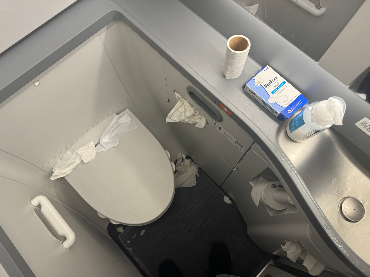 Alaska Airlines B737 9 MAX LAX BZE bathroom dirty