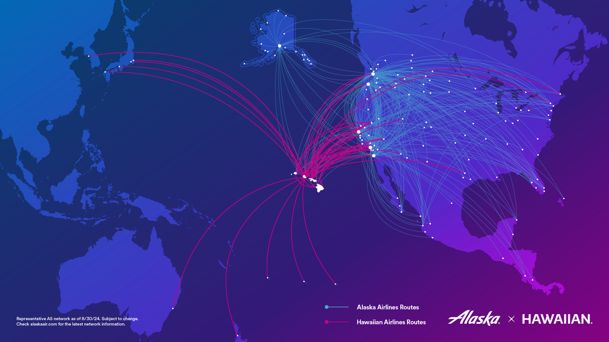 Alaska Airlines Hawaiian Airlines route map