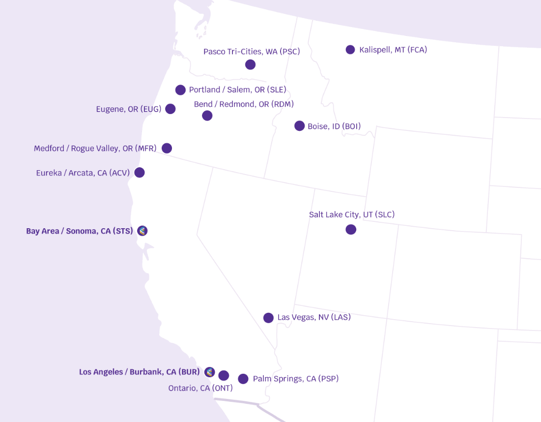 Avelo Airlines West Coast airports